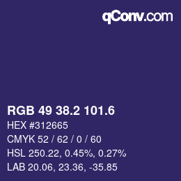 カラーコード: RGB 49 38.2 101.6 | qconv.com
