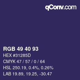 颜色代码: RGB 49 40 93 | qconv.com
