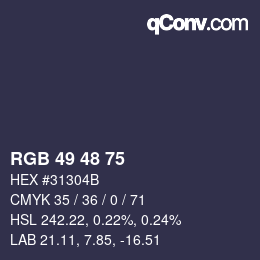 カラーコード: RGB 49 48 75 | qconv.com
