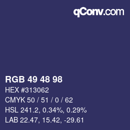 Color code: RGB 49 48 98 | qconv.com