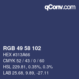Color code: RGB 49 58 102 | qconv.com