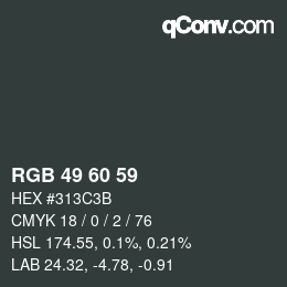 カラーコード: RGB 49 60 59 | qconv.com
