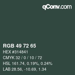 カラーコード: RGB 49 72 65 | qconv.com