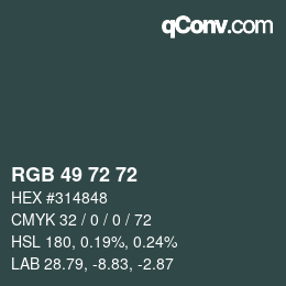 Color code: RGB 49 72 72 | qconv.com