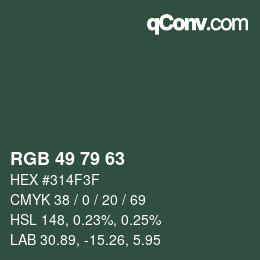 颜色代码: RGB 49 79 63 | qconv.com