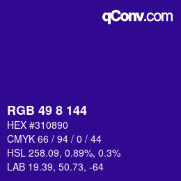 カラーコード: RGB 49 8 144 | qconv.com
