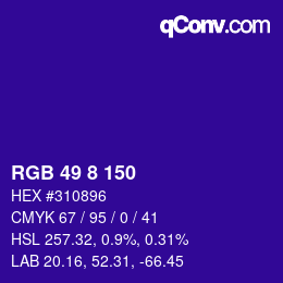 颜色代码: RGB 49 8 150 | qconv.com