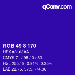 Color code: RGB 49 8 170 | qconv.com