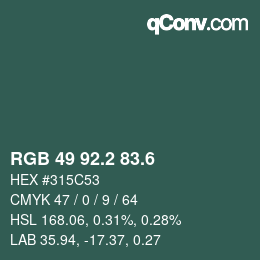 カラーコード: RGB 49 92.2 83.6 | qconv.com