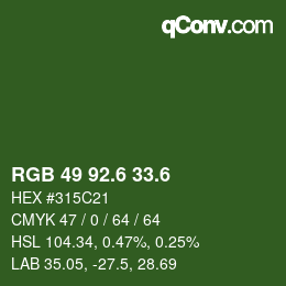 カラーコード: RGB 49 92.6 33.6 | qconv.com