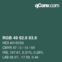 カラーコード: RGB 49 92.6 83.6 | qconv.com