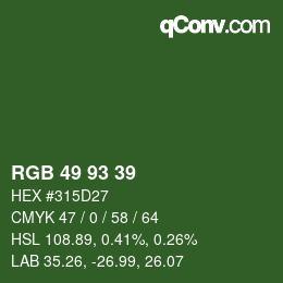 颜色代码: RGB 49 93 39 | qconv.com
