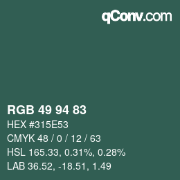 颜色代码: RGB 49 94 83 | qconv.com