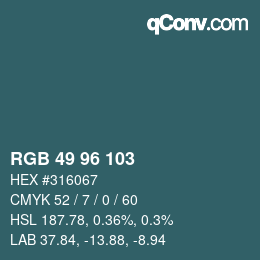 Color code: RGB 49 96 103 | qconv.com