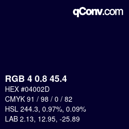 カラーコード: RGB 4 0.8 45.4 | qconv.com