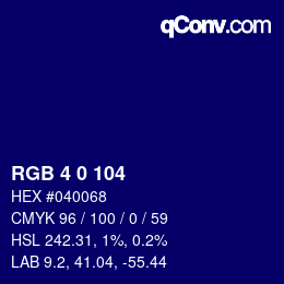 颜色代码: RGB 4 0 104 | qconv.com