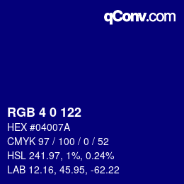 Color code: RGB 4 0 122 | qconv.com