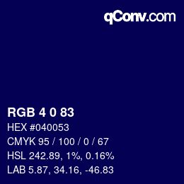 颜色代码: RGB 4 0 83 | qconv.com