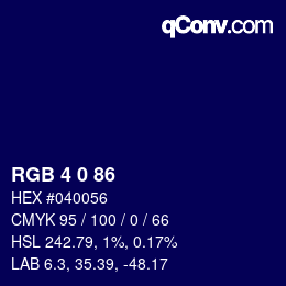 Color code: RGB 4 0 86 | qconv.com