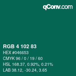 Color code: RGB 4 102 83 | qconv.com