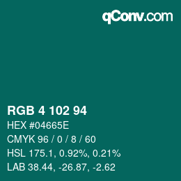 Color code: RGB 4 102 94 | qconv.com
