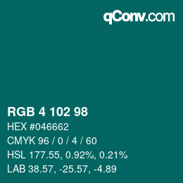 Color code: RGB 4 102 98 | qconv.com