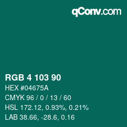颜色代码: RGB 4 103 90 | qconv.com