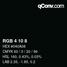 Color code: RGB 4 10 8 | qconv.com