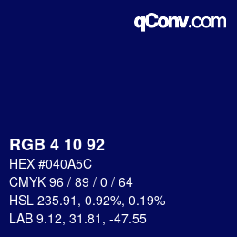 カラーコード: RGB 4 10 92 | qconv.com
