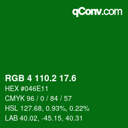 カラーコード: RGB 4 110.2 17.6 | qconv.com