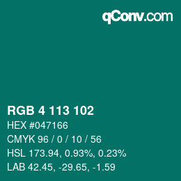 Color code: RGB 4 113 102 | qconv.com