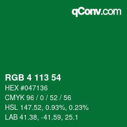 Color code: RGB 4 113 54 | qconv.com