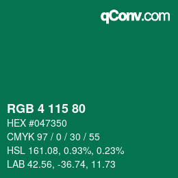 Color code: RGB 4 115 80 | qconv.com