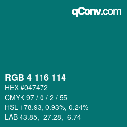 Color code: RGB 4 116 114 | qconv.com