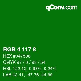 Color code: RGB 4 117 8 | qconv.com