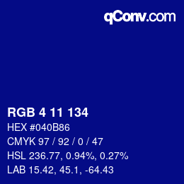 Color code: RGB 4 11 134 | qconv.com