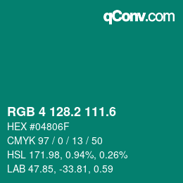 カラーコード: RGB 4 128.2 111.6 | qconv.com