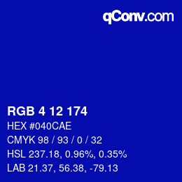 Color code: RGB 4 12 174 | qconv.com