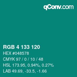 カラーコード: RGB 4 133 120 | qconv.com
