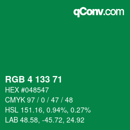 Color code: RGB 4 133 71 | qconv.com
