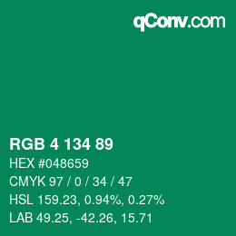 Color code: RGB 4 134 89 | qconv.com