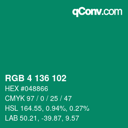 Color code: RGB 4 136 102 | qconv.com
