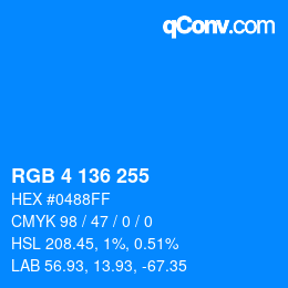 Color code: RGB 4 136 255 | qconv.com