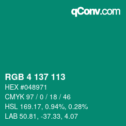 Color code: RGB 4 137 113 | qconv.com