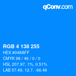 Color code: RGB 4 138 255 | qconv.com