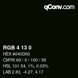カラーコード: RGB 4 13 0 | qconv.com