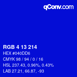 カラーコード: RGB 4 13 214 | qconv.com