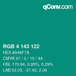 カラーコード: RGB 4 143 122 | qconv.com