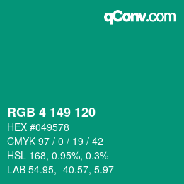 Color code: RGB 4 149 120 | qconv.com
