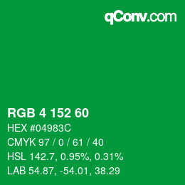カラーコード: RGB 4 152 60 | qconv.com